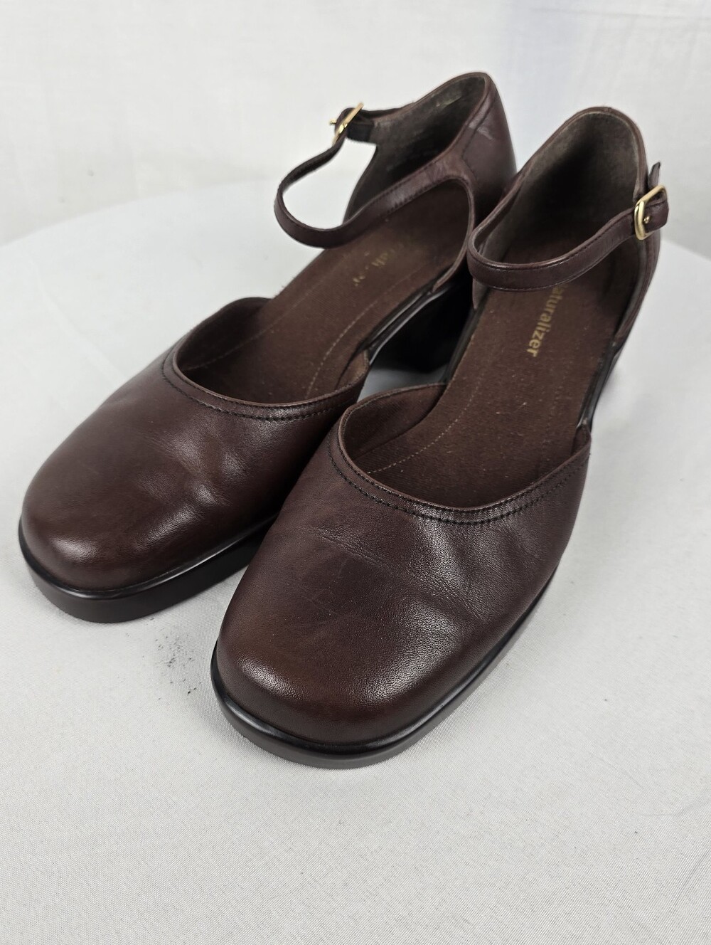 Naturalizer Dark Brown Leather Mary Jane Ankle-Strap Heels Sz 8W